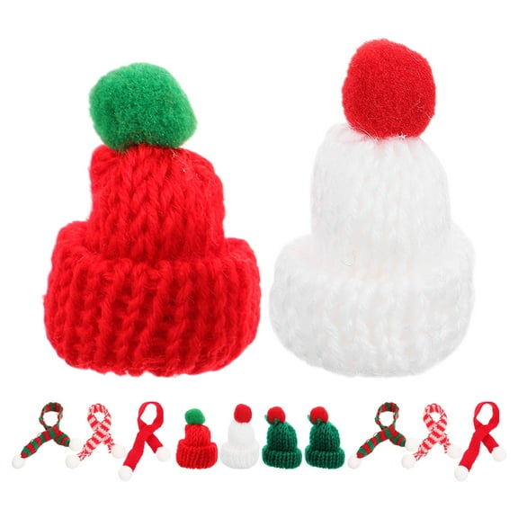 Jiyike 12pcs Mini Christmas Knit Hats Scarf Tiny Hats Decorative Doll Hats Mini Santa Hat Miniature Hats Xmas Tree Ornaments For Crafts Cup Bottles Cover Doll House Accessories