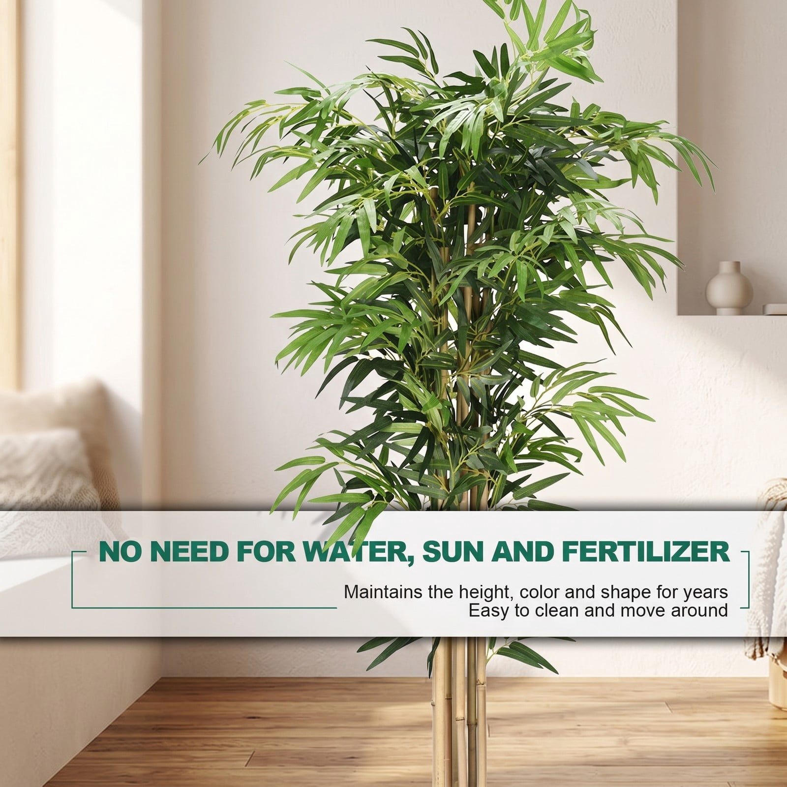 ALPULON 5FT Artificial Bamboo Silk Tree Faux Plant with Plastic Planter Pot for Indoor Outdoor Home Office Decor, Green