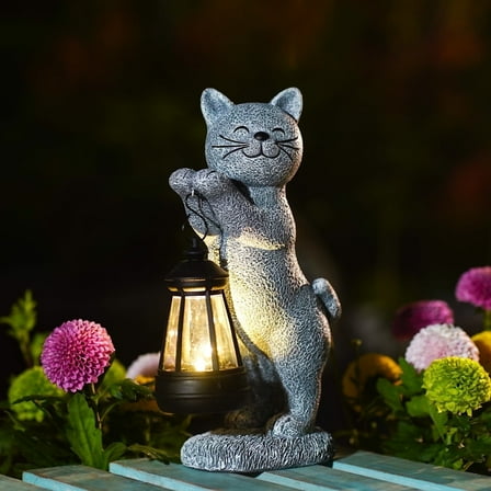 Solar Cat Statues for Garden - Art Figurines Decor for Yard