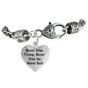 Never Stop Trying, Never Give Up, Never Quit, Antique Wheat Chain Bracelet, Safe-Hypoallergenic, Nickel,Lead Free