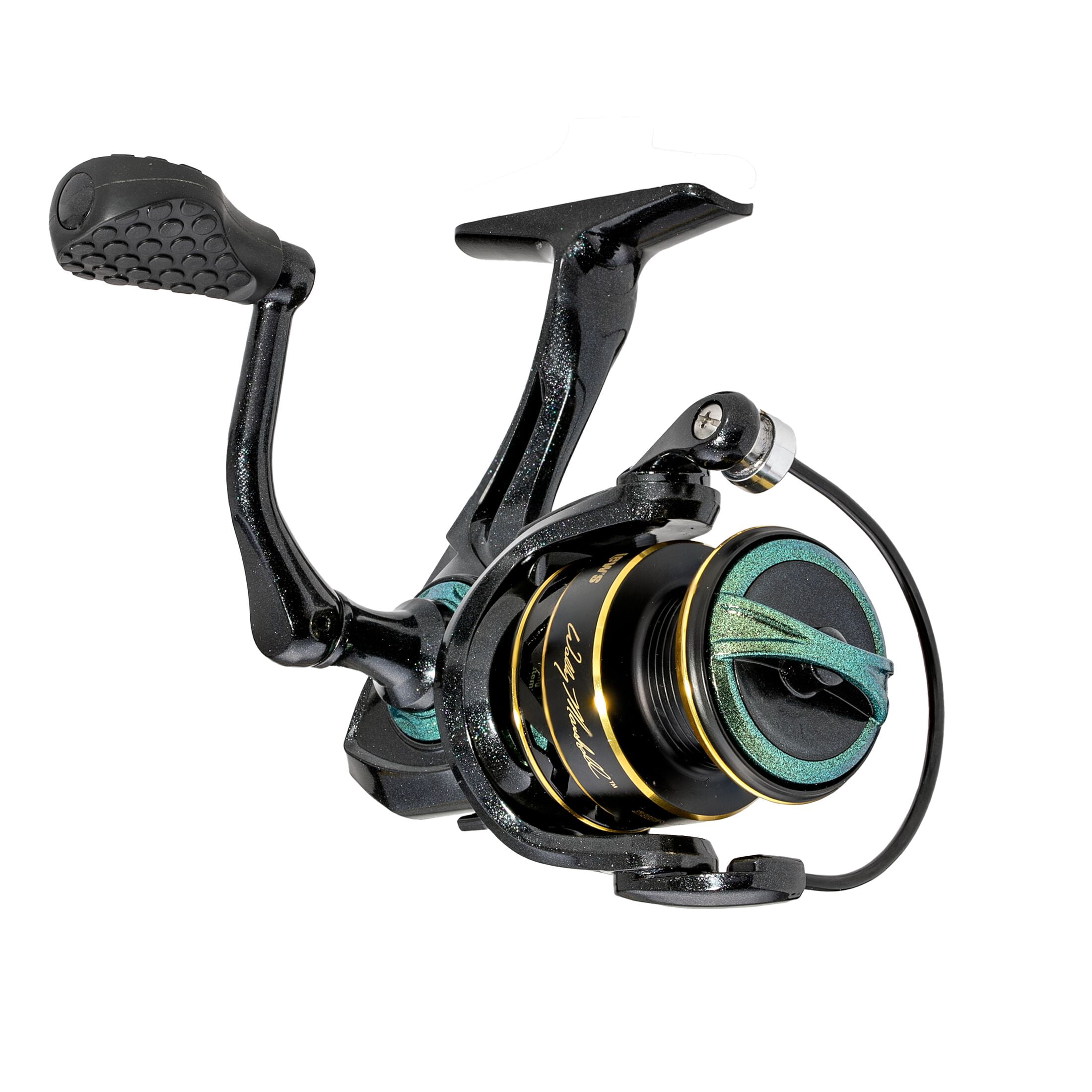 Lew’s Wally Marshall Signature Series Spinning Fishing Reel, Size 100 Reel, 5+1 Bearings, 5.1:1 Gear Ratio, Graphite Frame and Rotor, Interchangeable Retrieve, Green/Gold