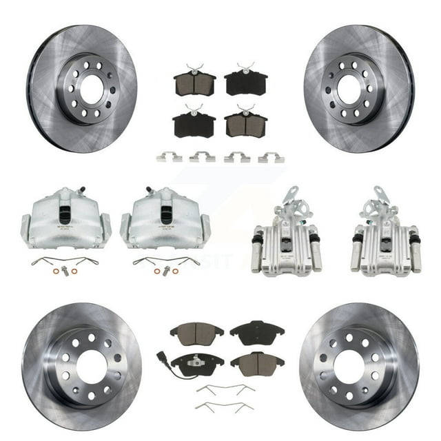 CMX Front Rear Disc Brake Caliper Rotors and Ceramic Pads Kit (10Pc) for Car 2014-2015 Volkswagen Beetle Sportline with 2.0L GAS engine with 253mm Diameter Rotor KC8-100994C