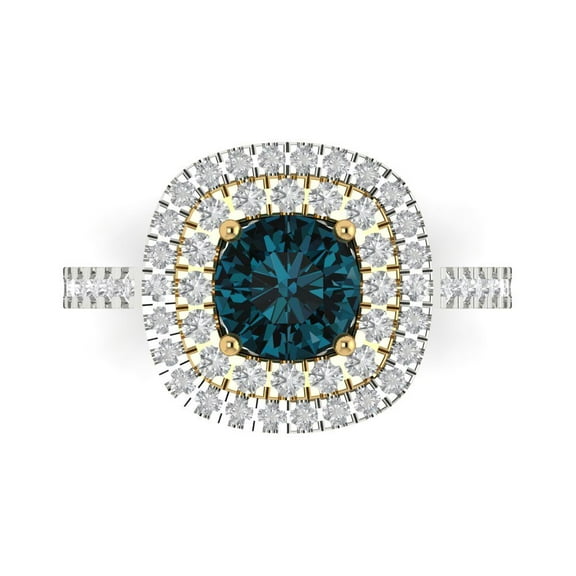 Halo Engagement Ring for Women - 1.615ct Natural London Blue Topaz in 18K White/Yellow Gold Promise Ring