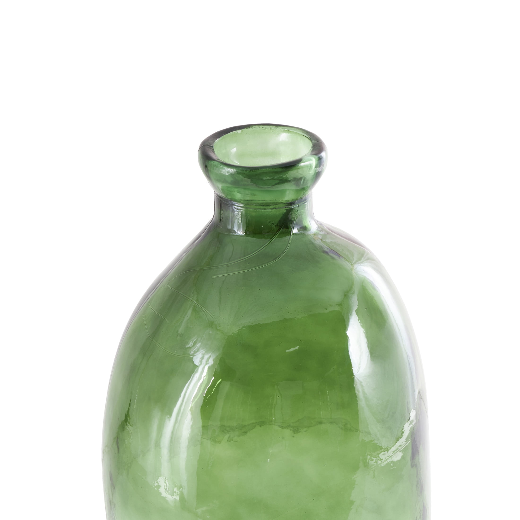 DecMode 29" Abstract Handmade Tall Curved Spanish Bottle Neck Ombre Green Recycled Glass Vase