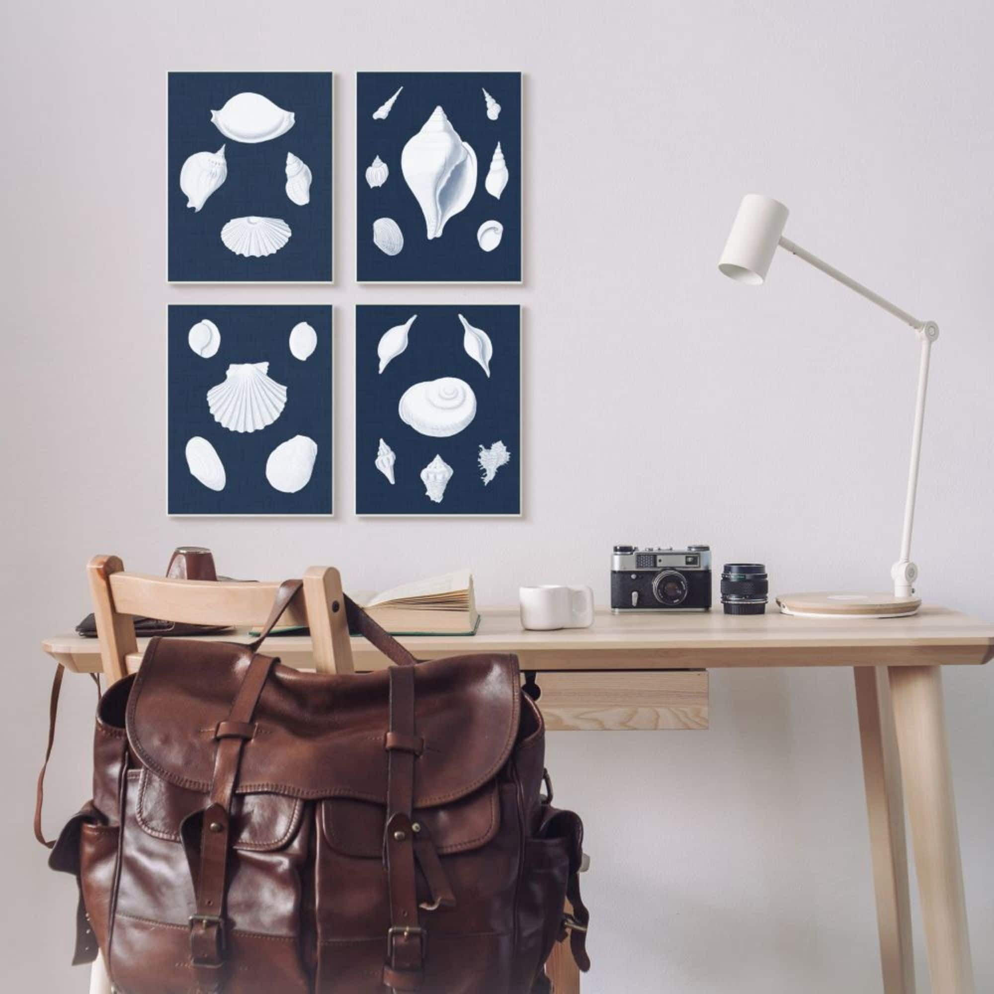 Stupell Industries White Nautical Beach Shells Minimal Deep Blue Design by Vision Studio