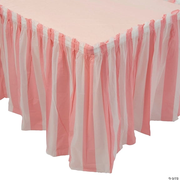 14 ft. x 29" Pink & White Striped Disposable Plastic Table Skirt