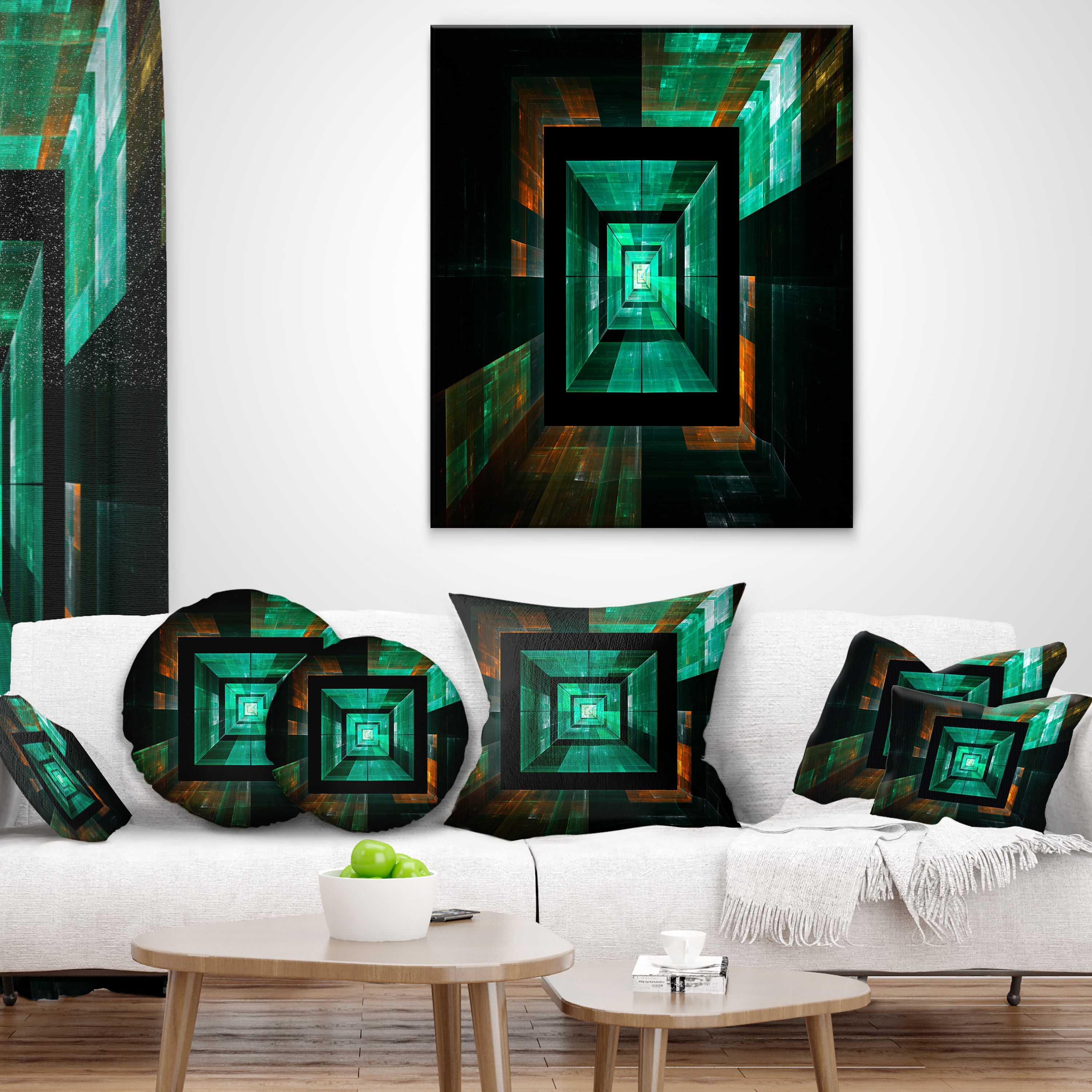 Designart Deep Green Infinite Cube - Contemporary Throw Pillow - 18x18