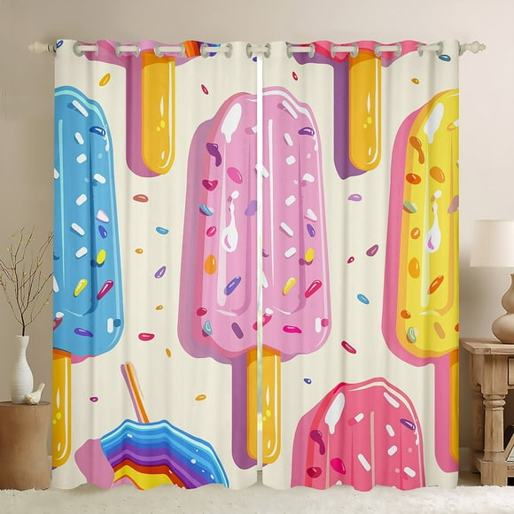 YST Colorful Popsicle Curtains,Cute Rainbow Popsicle Curtains Blackout for Kids Girls Boys Kawaii Room Decor,Watercolor Candy Dessert Curtains Food Theme Window Curtains 2 Panels 38"Wx54"L