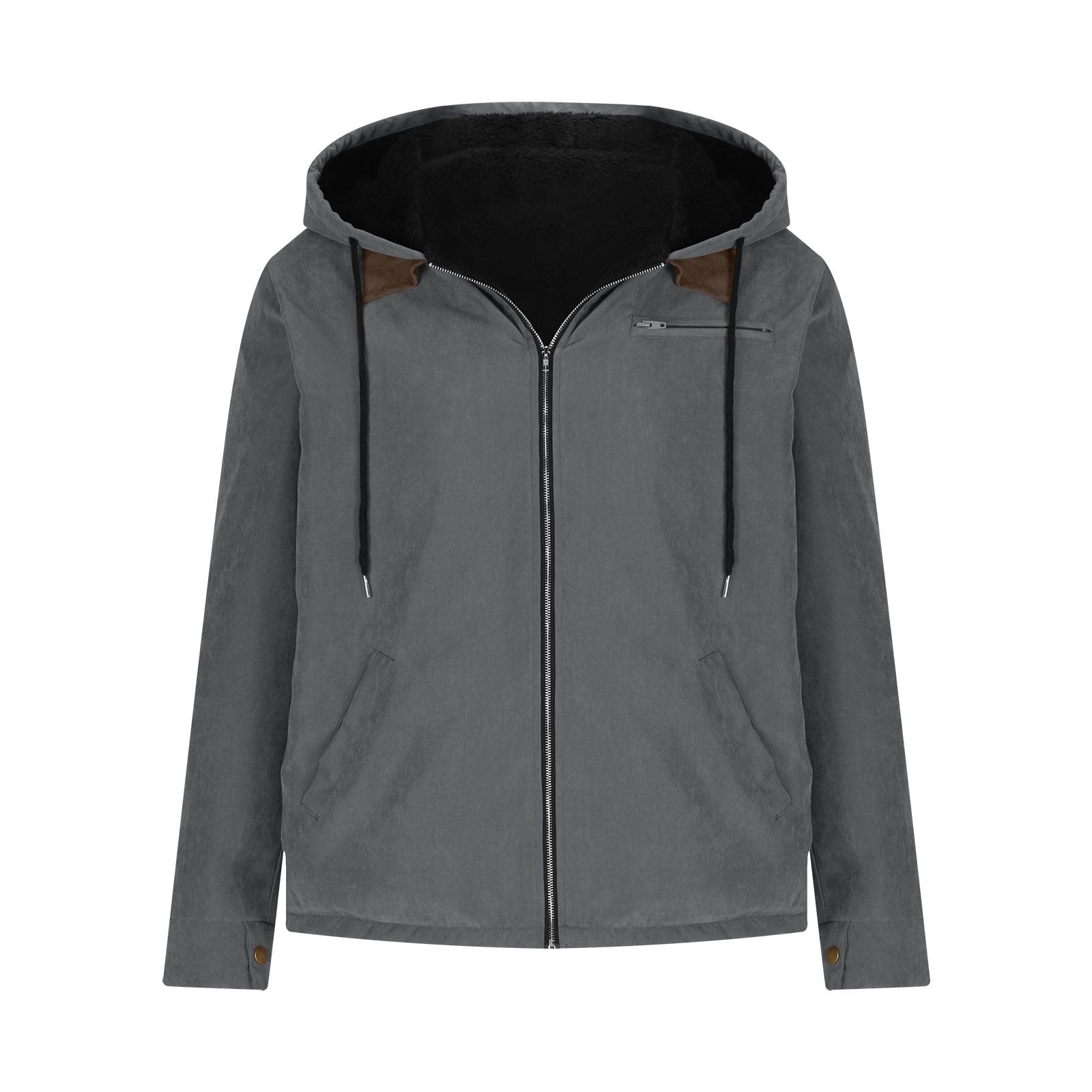 Timoontee Men's Fall Winter Thickened Warm Jacket Coat Solid Full Zip Hooded Coats Sherpa Lined Jacket Casual Comfy Fashion Outerwear Coat Gray L