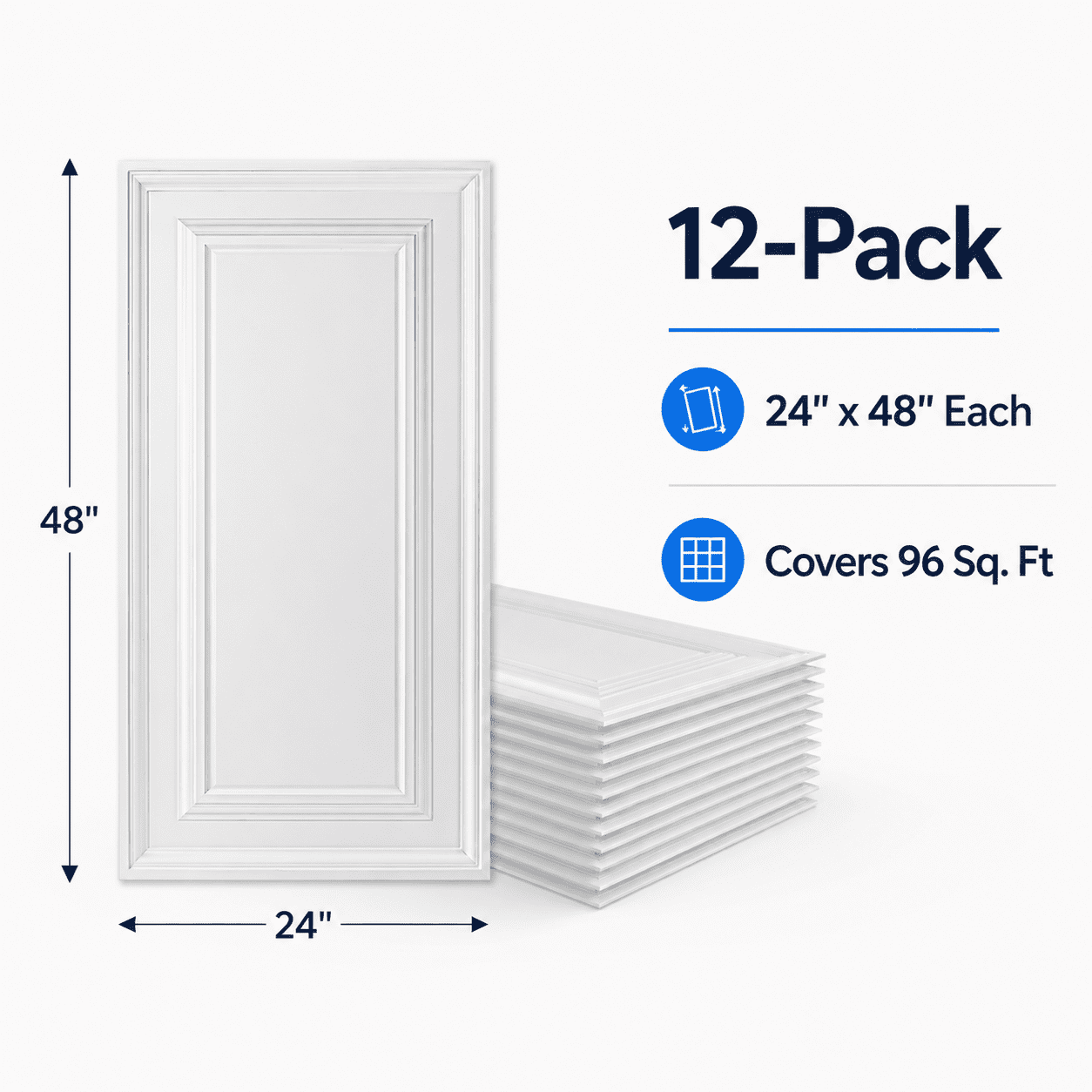 12-Pack PVC Drop Ceiling Tiles, 2 x 4 ft Decorative Ceiling Panels, Waterproof Lightweight Drop-in or Glue-up Ceiling Covers for Basement, Kitchen, Bathroom, Covers 96 sq ft
