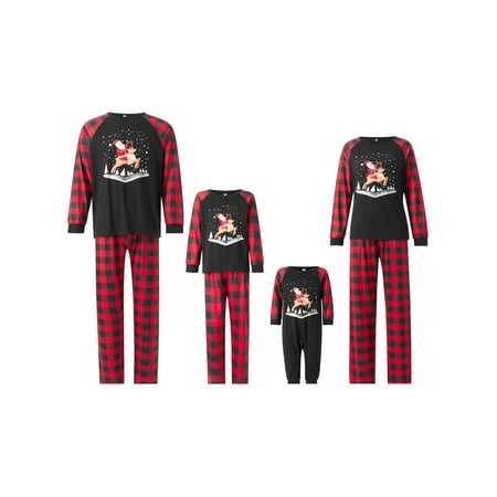 

Family Matching Christmas Pajamas Deer Santa Print Long Sleeve Tops Plaid Long Pants Loungewear
