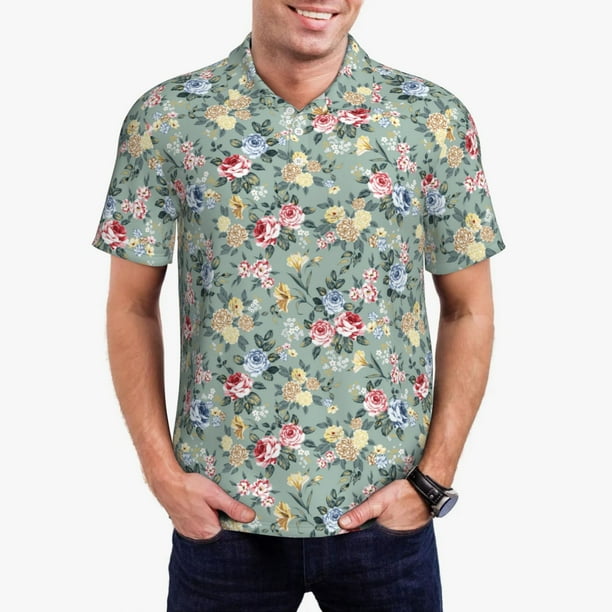 Balery Rose Flowers Camisa Polo de Hombre con Estampado, de Manga Corta y Tejido Medio, Camisa Tipo Golf Polo-X-Large