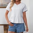 thumbnail image 4 of LWavelet Women's Pleated Blouse Short Sleeve Tops Round Neck Casual Loose Fit Summer Basic Tee White M, 4 of 8