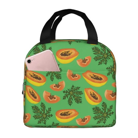 Insulated Lunch Bag for Women Men - Papaya leaf Tropical Leakproof Cooler Lunch Box for Women Men  Lunch Tote Bags for Work School Picnic Travel