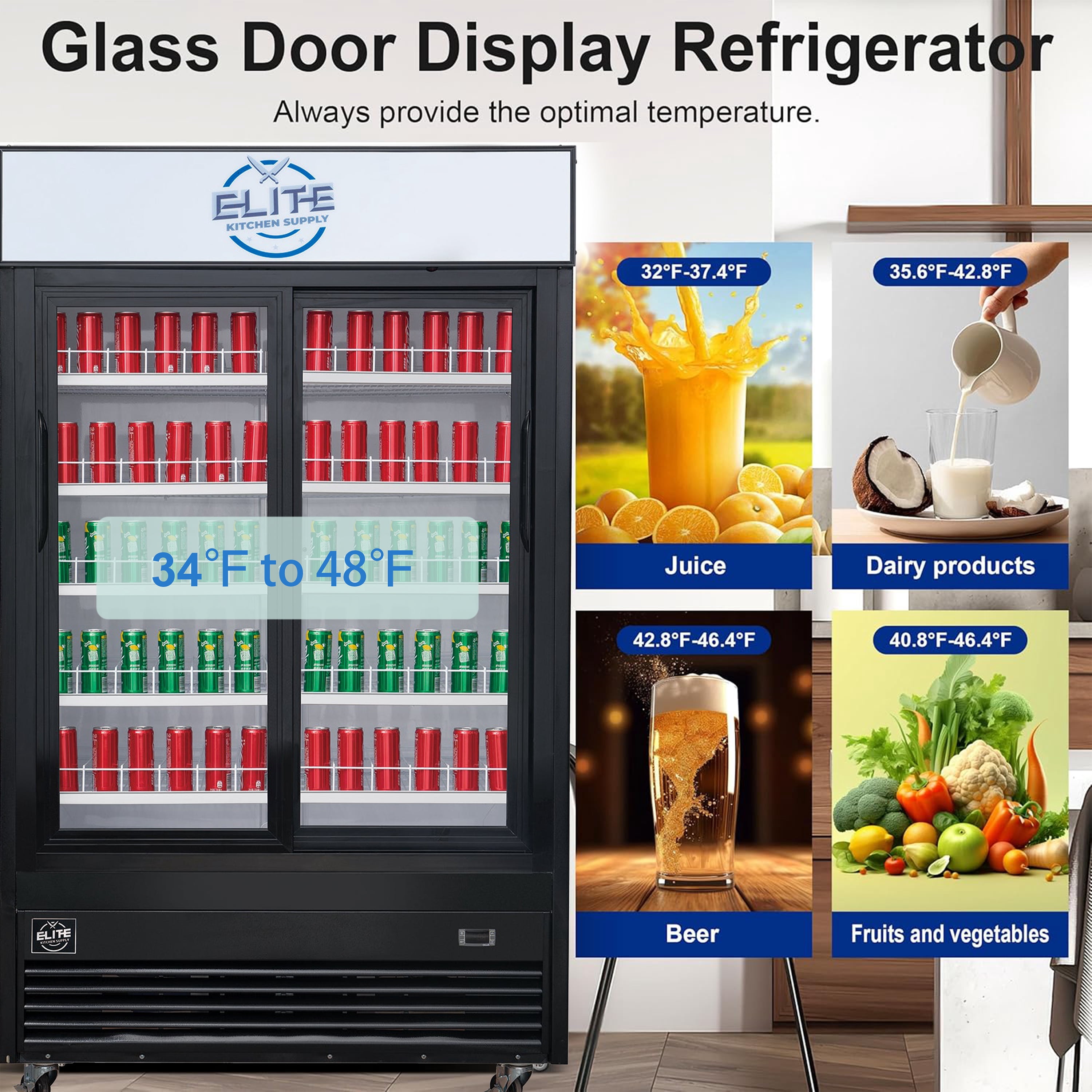 NSF 48 in. Sliding Door Commercial Refrigerator 32 Cu.Ft. Tempered Glass Merchandiser Refrigerator, Disaplay Cooler
