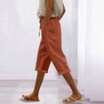 thumbnail image 2 of Linen Shorts for Women Dressy Casual Bermuda Shorts Knee Length Elastic Waist Pedal Pushers Trendy Summer Linen Capri Pants with Pockets, 2 of 6