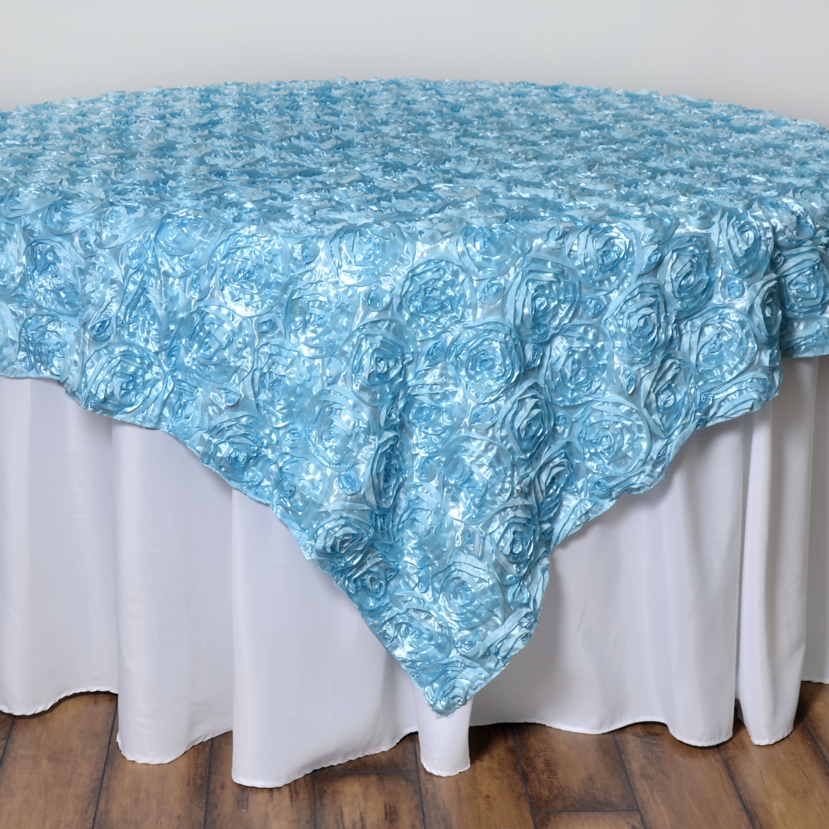 10 Rosette Satin Overlays Turquoise 54"x54" Tablecloths Table Cover Ribbon Rose 