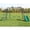 Blue, variant on 4 in 1 Swing Set for Outside, Heavy Duty A-Frame Metal Swing Set with Seesaw, Belt Swing, Slide, Glider for Playground, Backyard Playset