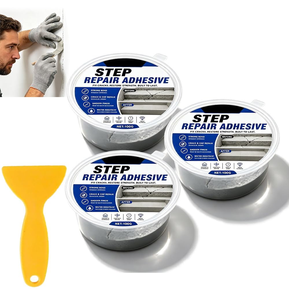 Concrete Step Repair Adhesive, Heavy-Duty Crack Filler Patch For Outdoor Stairs Steps, 2026 New Upgrade Includes Scraper (3Pcs)