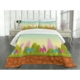 thumbnail image 3 of Ambesonne Forest Quilted Bedspread Set 3 Pcs, Fantasy Cartoon Illustration, King Size, Multicolor, 3 of 5