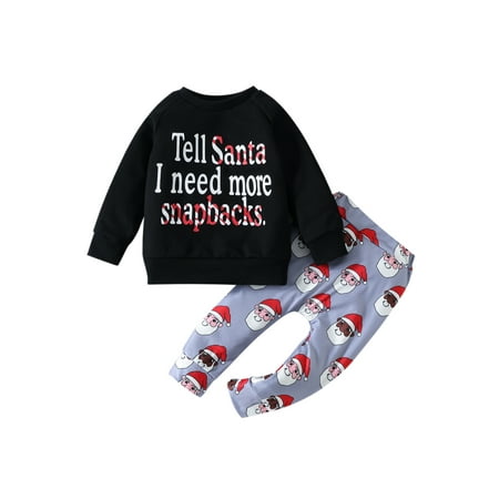 

Canrulo Toddler Infant Baby Boy Christmas Outfits Long Sleeve Shirts Letter Sweatshirt with Santa Pants 2Pcs Clothes Black 6-12 Months