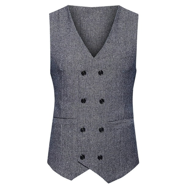 Men Woolen Double-breasted Vest Suit Retro Business Waistcoat