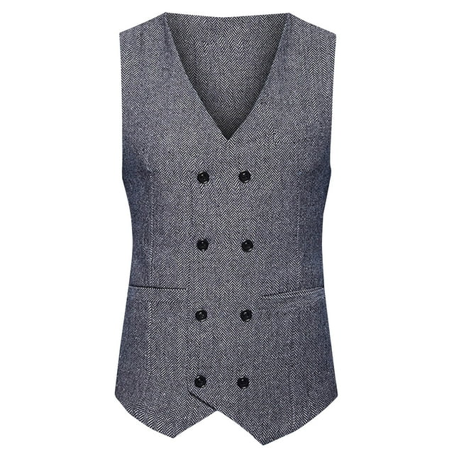CEHVOM Men Woolen Double-breasted Vest Suit Retro Business Waistcoat