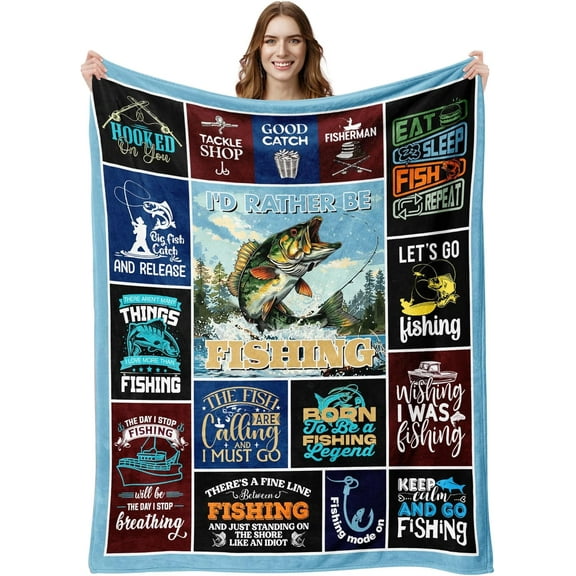 Fishing Gifts for Men Women Unique, Fishing Gifts Blanket Funny Fishing Gifts for Boys Dad Kids, Best Fishing Gift for Fisherman, for Fishing Lovers, Fishing Gag Gifts for Men