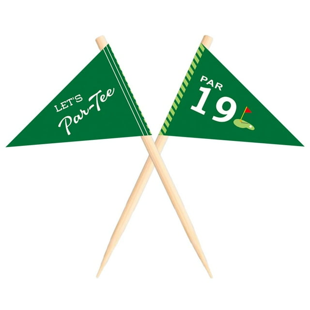 VOWFOO Golf Themed Toothpick Flags, 20 PCS Par 19 Let's Par-Tee Birthday Cocktail Picks Mini Stick Cupcake Toppers for 19th Birthday Party Food Bar Decorations