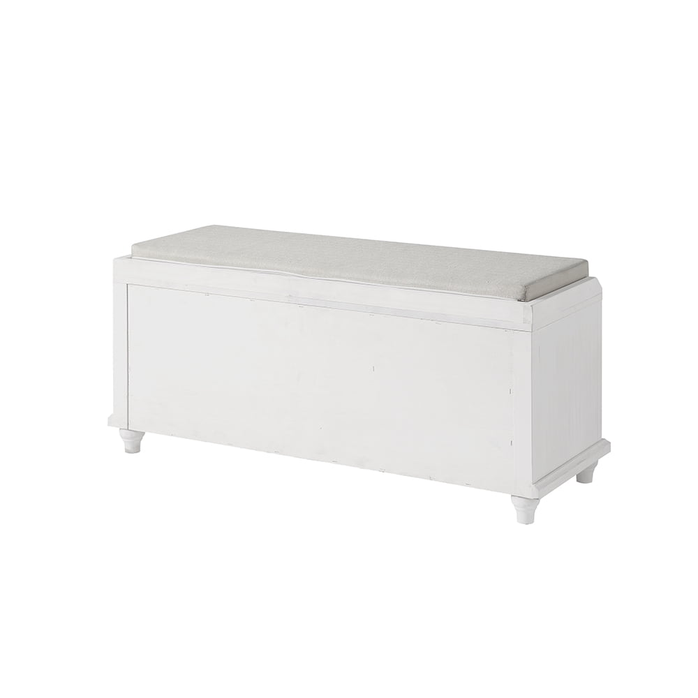 Lowestbest Rustic Shoe Bench, Wood Storage Bench with 2 Cabinets, Removable Cushion for Living Room, Entryway (White) Lowestbest Rustic Shoe Bench, Wood Storage Bench with 2 Cabinets, Removable Cushion for Living Room, Entryway (White)