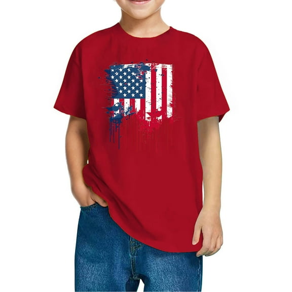 GERsome American Flag T-Shirts Cotton Short Sleeves Graphic Tee for Toddler Girls Boys, Unisex Kids Crewneck 4th of July Patriotic Tops, 9-10 Years