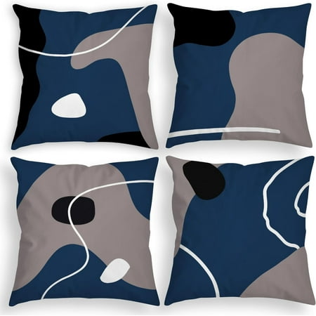 

Set of 2 Throw Pillow Covers Blue Decorative Throw Pillows for Couch Abstract Modern 16x16 Pillow Cases for Bed Sofa Living Room Accent Cushion Cover Boho Artistic Grey White