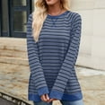 thumbnail image 4 of Lenpel Women's Long Sleeve T Shirts Trendy Fall Crew Neck Side Split Stripped Casual Tops Oversized Tee Shirts, 4 of 7