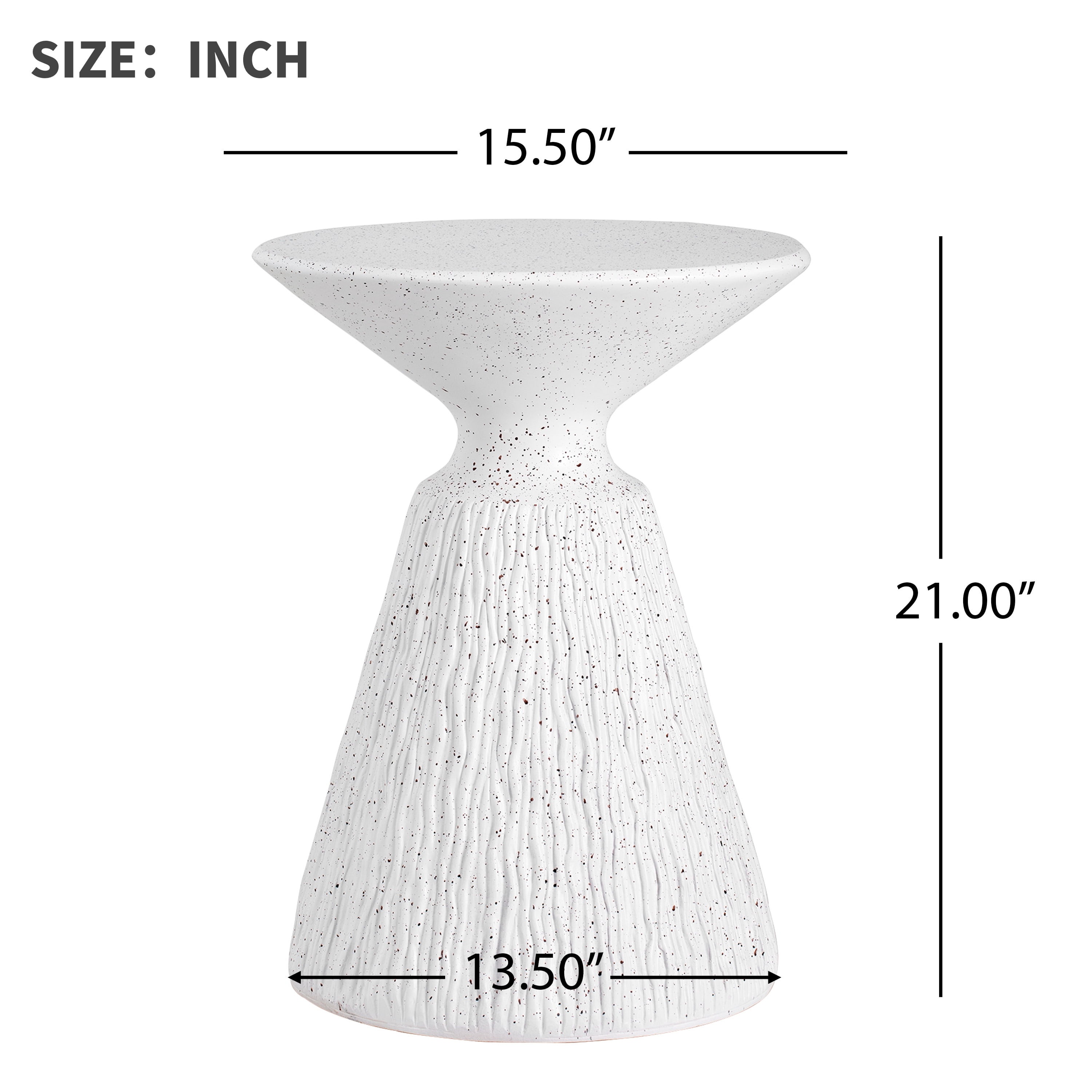 Textured Side Table, Outdoor White Marble Retro Speckled All-Weather End Table for Patio Garden, White Marble