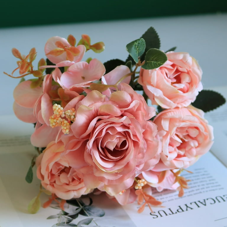 12 Heads Black Peony Hydrangea Rose Artificial Flower Bouquet Home Decor  DIY Wedding Flower Wall Materials Photo Props Wholesale