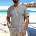 thumbnail image 3 of CHGBMOK Mens Henley Shirt Casual Button Down Short Sleeve T Shirts Solid Loose Casual Linen Shirts Summer Beach Tee, 3 of 8