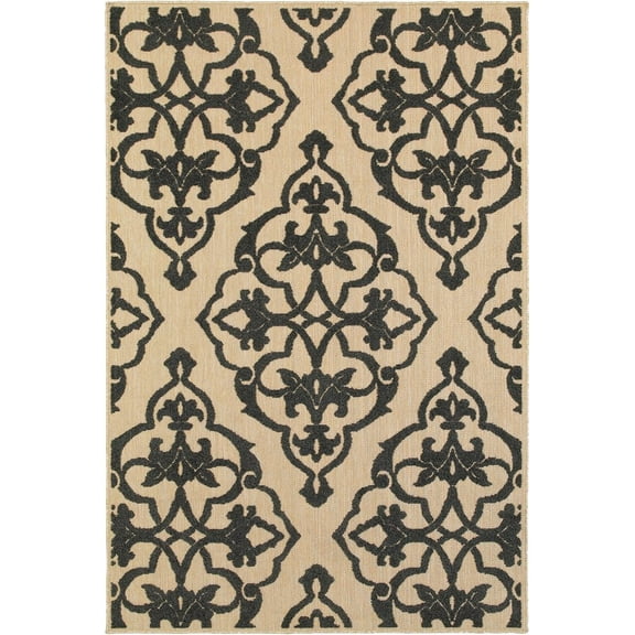 Oriental Weavers Cayman Indoor/Outdoor Rug - 001B9 - 3'10" x 5'5" - in Sand/ Charcoal - Global Style, Multi-Level Pile, Water, Stain and Fade Resistant, Hose Clean, Patio, Outdoor Living Rug