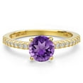 thumbnail image 3 of Gem Stone King 14K Yellow Gold Purple Amethyst and Lab Grown Diamond Engagement Ring for Women | 1.36 Cttw | Round 7MM | Gemstone February Birthstone | Size 6, 3 of 6