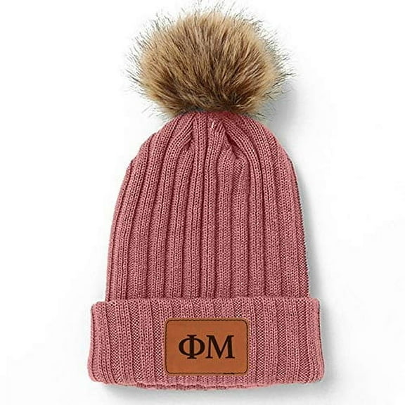 Phi Mu Pom Pom Beanie Hat Pink
