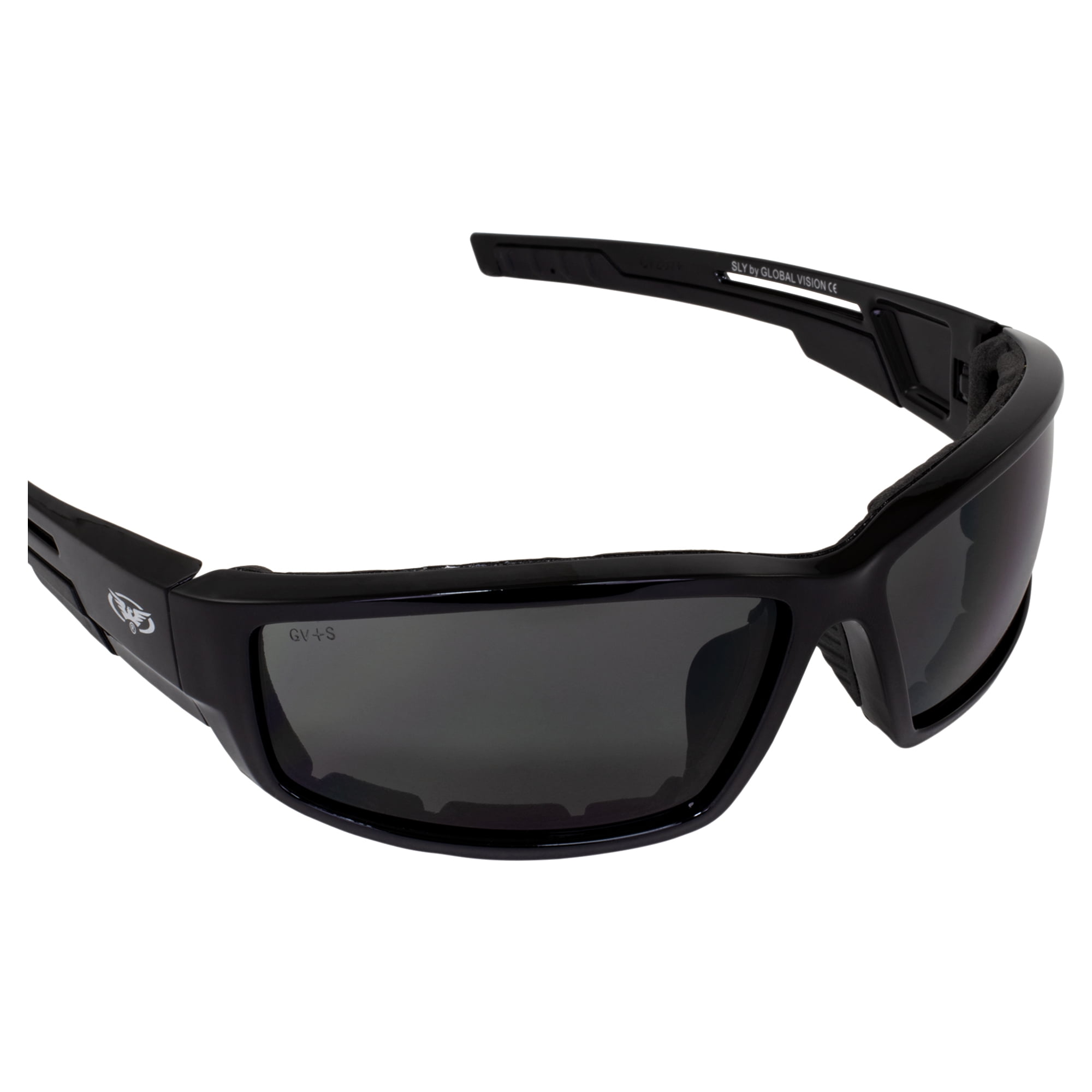 Global Vision Sly Padded Motorcycle Sunglasses Black Frames Dual-Injected Rubber on Temples Clear Lenses 