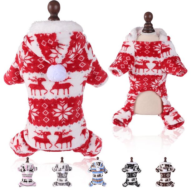 Mono de Navidad para perros de invierno, ropa cálida de felpa para mascotas, pijamas para perros pequeños y medianos, monos para gatos, monos para cachorros y Chihuahua de York