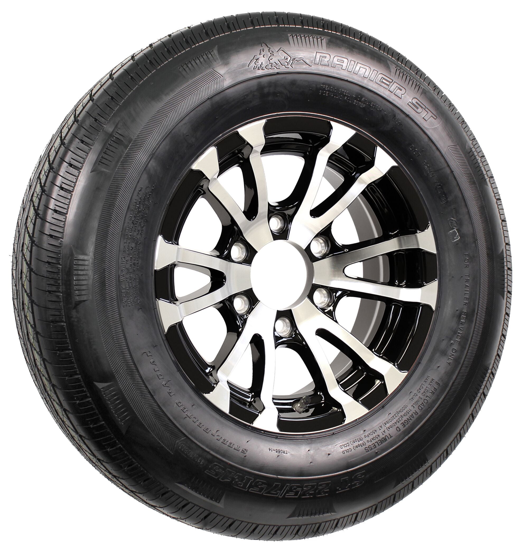 2Pk Radial Trailer Tire Rim ST225/75R15 LRE 15" 6 Lug T07 Black Wheel