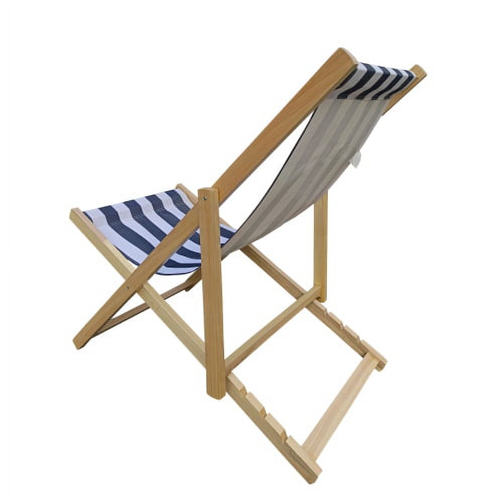 Aimee Lii Wood Sling Chair Blue Broad Stripe, Folding Chaise Lounge Chair, Dark Blue