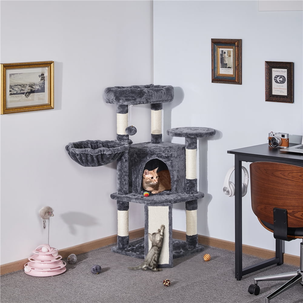 Alden Design 42"H Multilevel Cat Tree Tower with Condo and Perches, Dark Gray