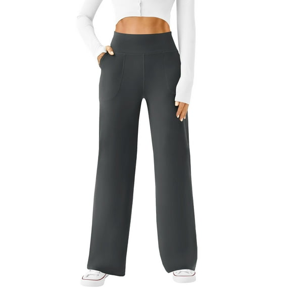 Pantalones de yoga DLOODA para mujer, pernera ancha y cintura alta, color gris