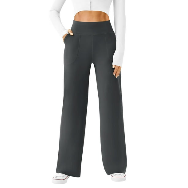 Pantalones de yoga DLOODA para mujer, pernera ancha y cintura alta, color gris