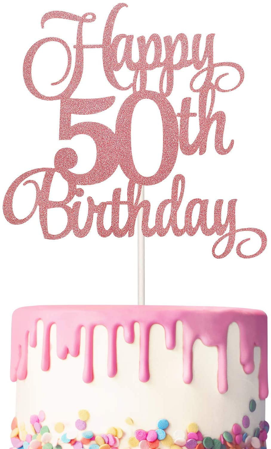 Or Rose Boao 3 Pièces Gâteau Toppers de 50e Anniversaire Gâteau Cupcake Topper Happy 50th Birthday Décoration de Gâteau à Paillettes pour Fournitures de Fête d’Anniversaire 