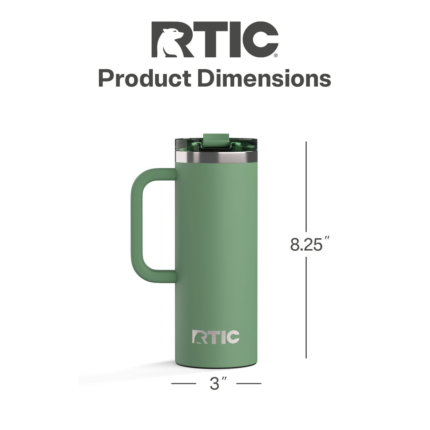 RTIC 20 oz Ceramic Lined Insulated Road Trip Travel Mug with Leak-Resistant Lid, Sage