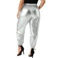 thumbnail image 3 of Pantalones jogger de mujer plus size Agnes Orinda, metálicos, brillantes, de cintura alta, elásticos, pantalones holográficos, sudadera 1X plateada, 3 of 6