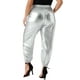 thumbnail image 3 of Pantalones jogger de mujer plus size Agnes Orinda, metálicos, brillantes, de cintura alta, elásticos, pantalones holográficos, sudadera 1X plateada, 3 of 6